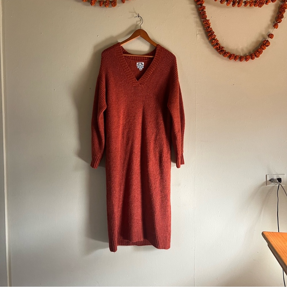 Cozy Knit V-Neck Sweater Dress